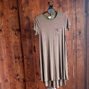 LuLaRoe Purple and Green Striped High Low Dress